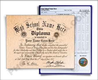 Fake High School Diploma Graduation 1950s w/ Transcripts HS 50s D+T